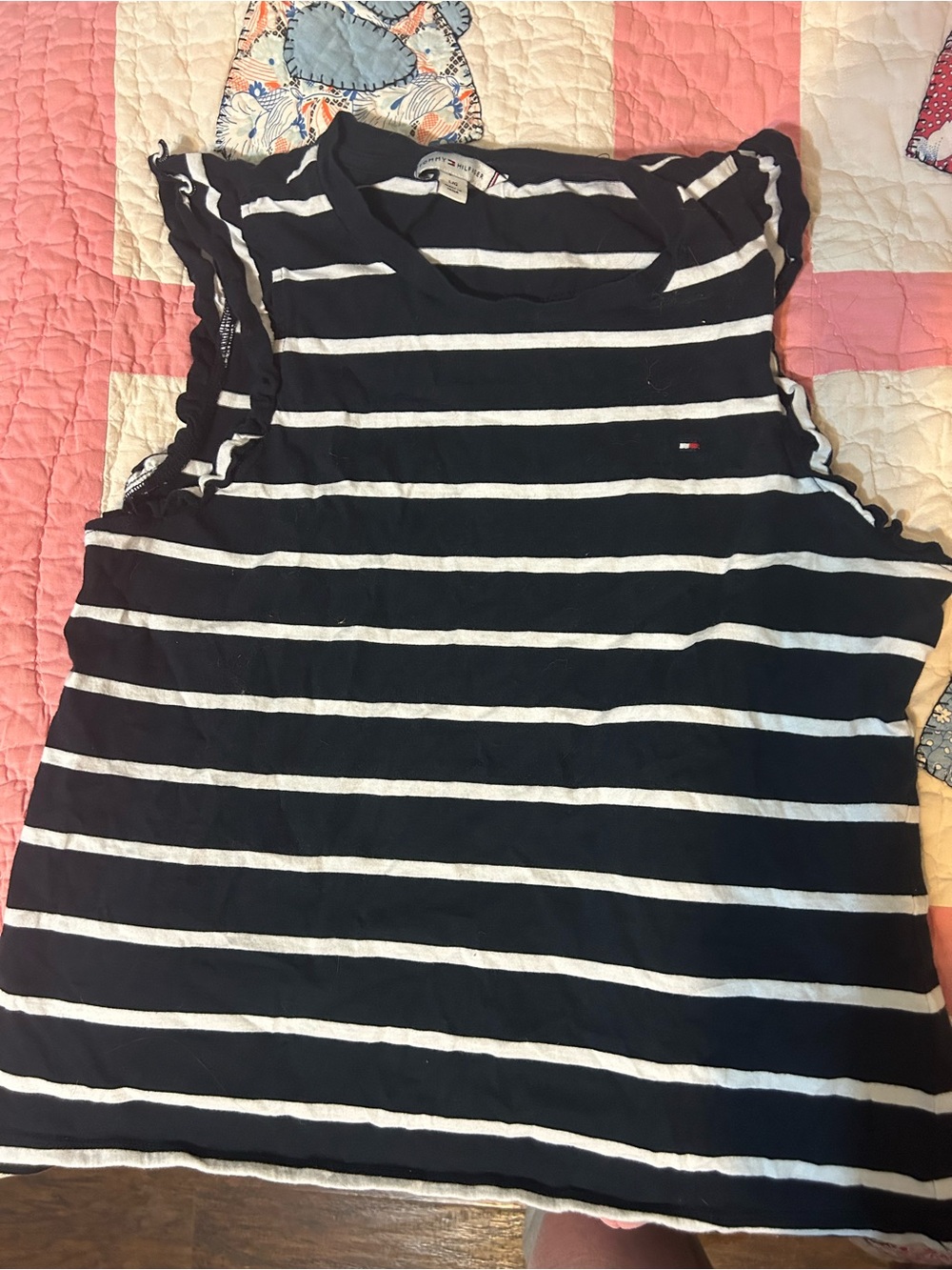 Tommy Hilfiger Navy & White Striped Ruffle Sleeve Tank